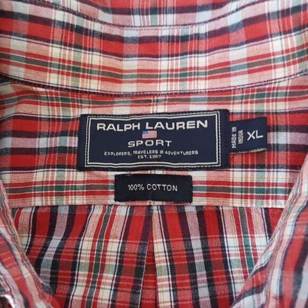 Ralph Lauren Sport Mens XL Red Plaid Button Down Long Sleeve Causal Oxford - Picture 3 of 5